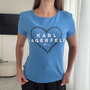 Karl Lagerfeld Blue Women's Tee with Heart Logo